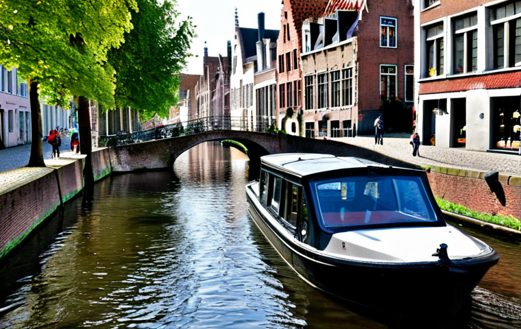 Bruges Canal Scene**

"A charming view of a Bruges canal, with red-brick buildings lining the waterway, a small boat gently floating by, cobblestone streets visible in the background, fully clothed people strolling along the canal path, appropriate attire, safe for work, perfect anatomy, correct proportions, natural pose, professional photography, high quality, modest and family-friendly setting."

**