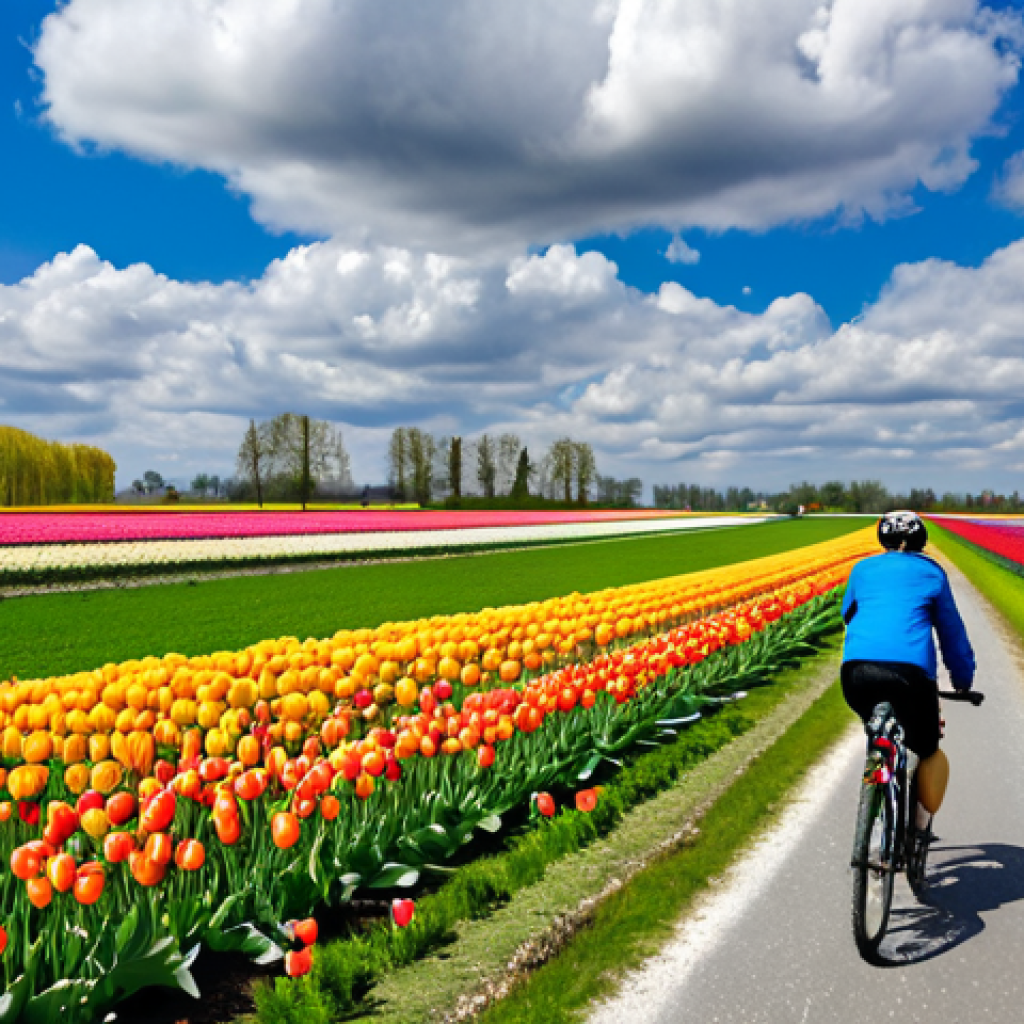 벨기에 사계절 날씨 - Spring in Belgium**

"A vibrant field of colorful tulips in the Belgian countryside under a partly c...