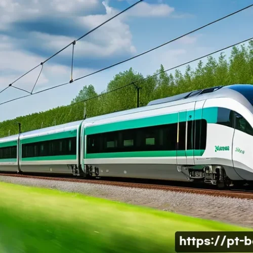 벨기에 교통 시스템 - A modern Belgian intercity train speeding through lush green countryside, with sleek aerodynamic des...