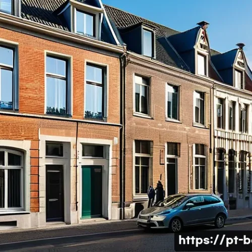 Home 17 벨기에 부동산 세금 - A detailed urban street scene in Flanders, Belgium, showing a variety of residential buildings with ...