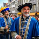 Home 23 오메강 축제 - A vibrant medieval street parade in the historic center of Brussels during the Omegang Festival, fea...